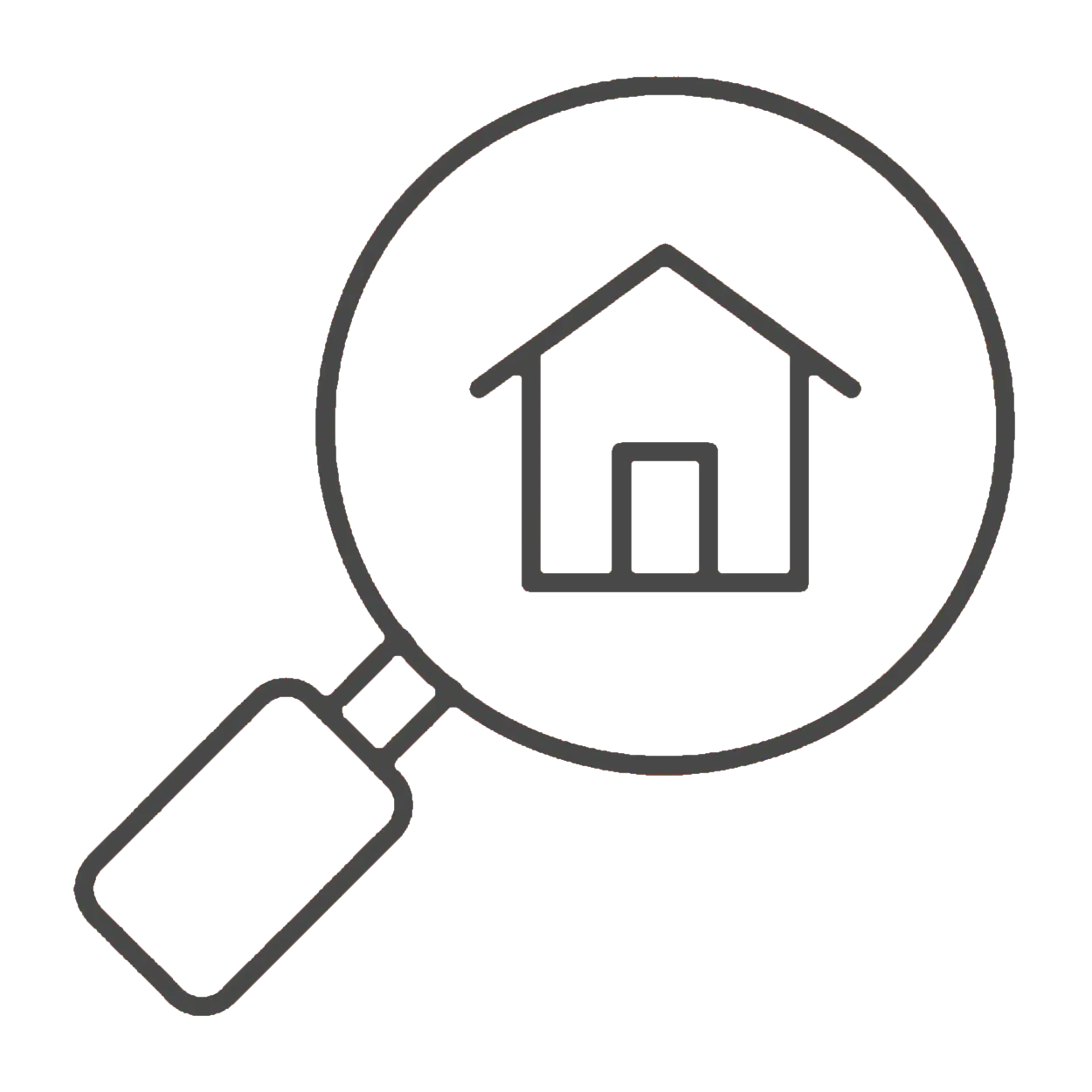 Magnifying glass with a house inside representing property search