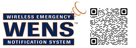 Wireless Emergency Notification System (WENS) logo with a QR code